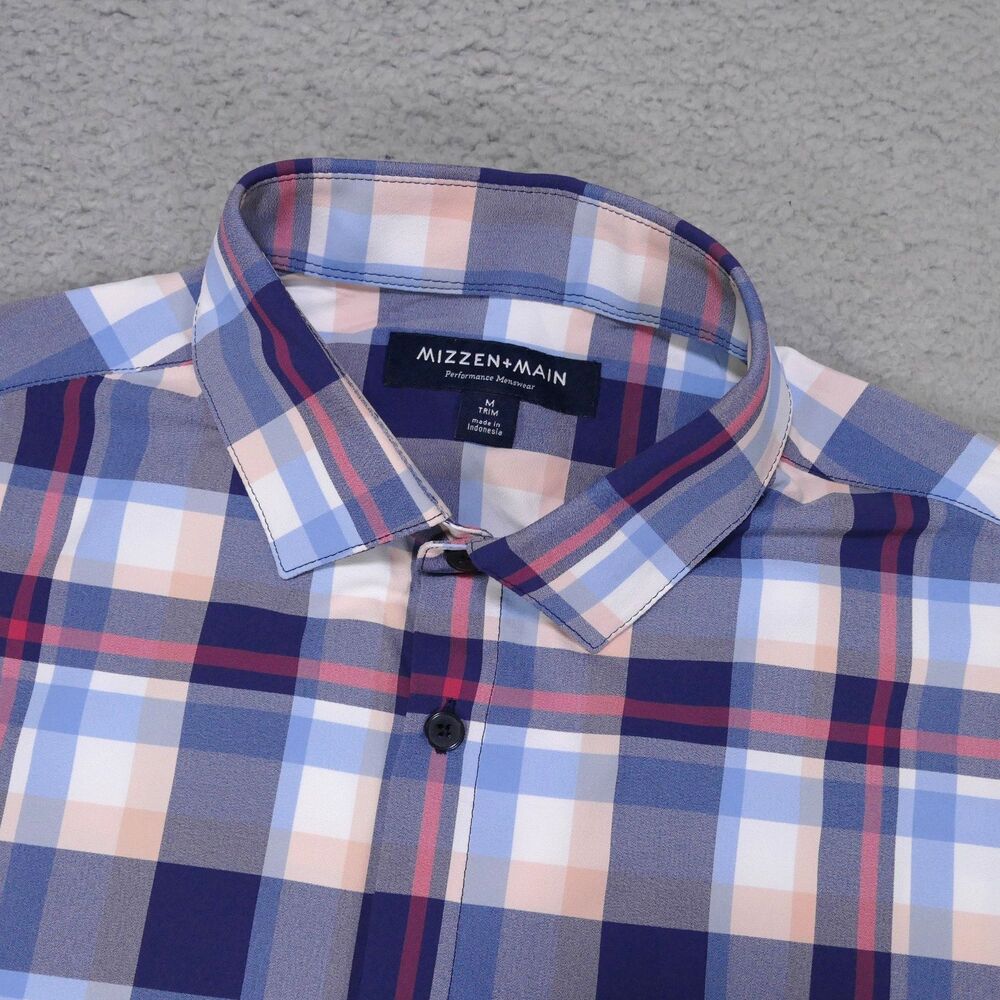 Mizzen+Main Performance Trim Fit Shirt Mens M Blue Button UP Long Sleeve Nylon